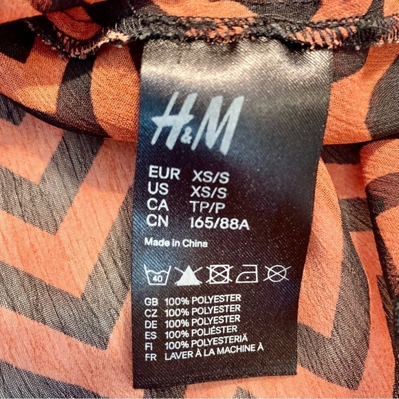 H&M Tunic Top XS/S Black Rust Chevron Stripe Sleeveless Semi-Sheer Tank - Picture 10 of 14